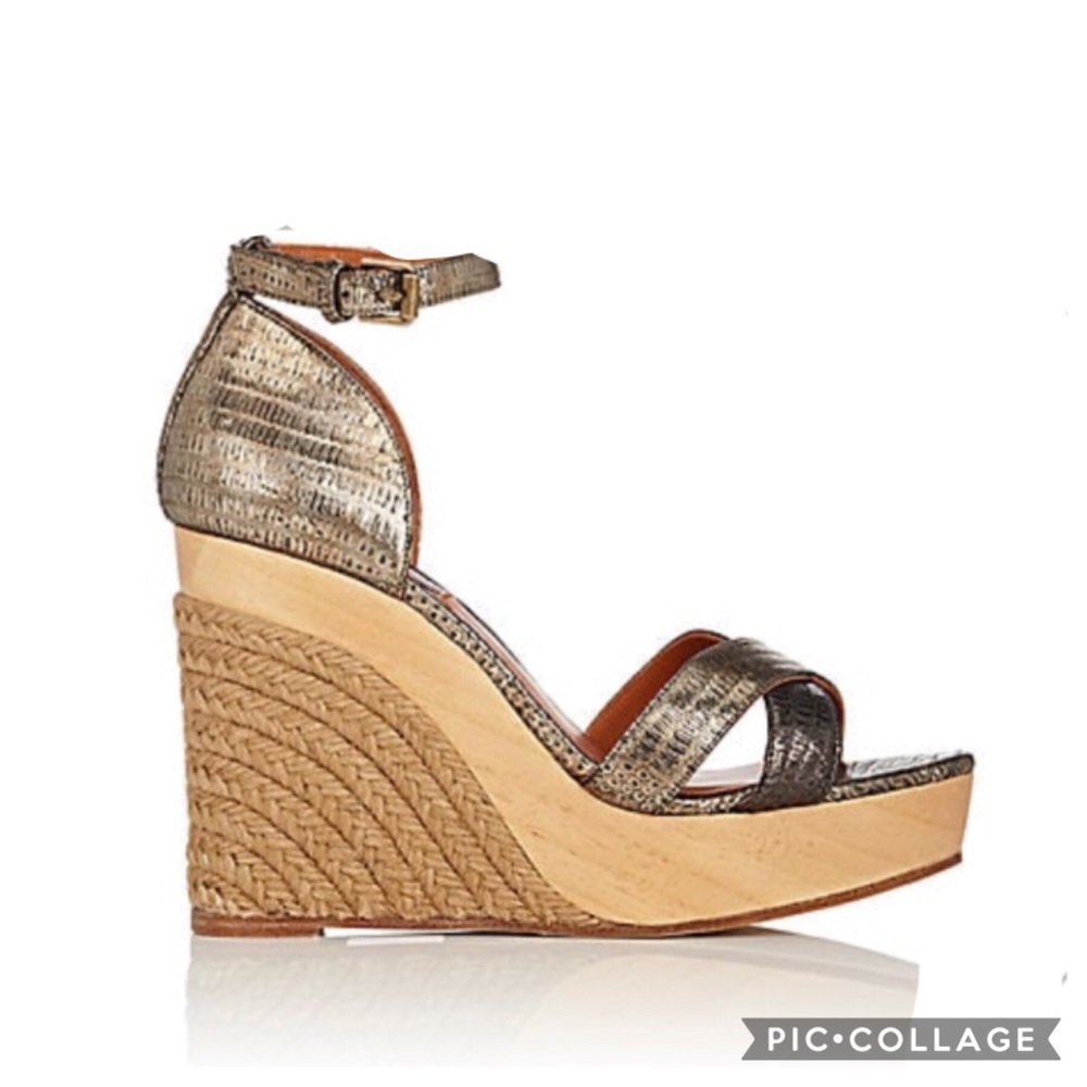 NWT Auth Lanvin Leather Platform-Wedge Sandals